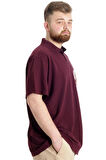 Mode XL Büyük Beden Erkek T-shirt Polo Parçalı LIMITED 23330 Mürdüm