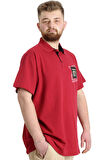 Mode XL Büyük Beden Erkek T-shirt Polo Parçalı NYC 23332 Bordo