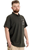 Mode XL Büyük Beden Erkek T-shirt Polo Parçalı NYC 23332 Haki