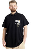Mode XL Büyük Beden Erkek T-shirt Polo Parçalı SUMMER 23331 Siyah