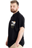 Mode XL Büyük Beden Erkek T-shirt Polo Parçalı SUMMER 23331 Siyah