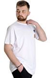 Mode XL Büyük Beden Erkek T-shirt BEST SCORE 23134 Beyaz