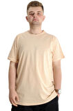 Mode XL Büyük Beden Erkek Tshirt Bisiklet Yaka Basic 20031 Bej