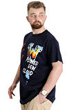 Mode XL Büyük Beden Erkek T-shirt DEW CLOUD 23145 Lacivert