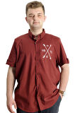 Mode XL Erkek Büyük Beden Gabardin Gömlek HUSTLE 23306 Bordo