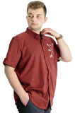 Mode XL Erkek Büyük Beden Gabardin Gömlek HUSTLE 23306 Bordo