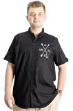 Mode XL Erkek Büyük Beden Gabardin Gömlek HUSTLE 23306 Siyah