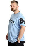 Mode XL Büyük Beden Erkek T-Shirt Bis Yaka Match Day 23155 Mavi