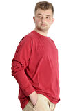Mode XL Büyük Beden Erkek Tshirt Uzun Kol Manşetli 20103 Bordo