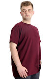 Mode XL Büyük Beden Erkek T-shirt Bisiklet Yaka WAFFLE 20033 Bordo