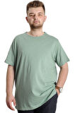 Mode XL Büyük Beden Erkek T-shirt FLAM Yaka Basic 20035 Çağla Yeşili