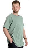 Mode XL Büyük Beden Erkek T-shirt FLAM Yaka Basic 20035 Çağla Yeşili