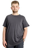 Mode XL Büyük Beden Erkek T-shirt FLAM Yaka Basic 20035 Antramelanj