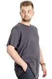 Mode XL Büyük Beden Erkek T-shirt FLAM Yaka Basic 20035 Antramelanj