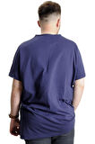 Mode XL Büyük Beden Erkek T-shirt Bisiklet Yaka Basic 23035 Açık Lacivert