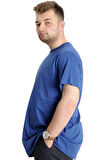 Mode XL Büyük Beden Erkek T-shirt Pis Yaka Basic 23035 İndigo