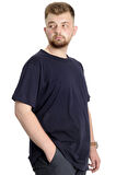 Mode XL Büyük Beden Erkek T-shirt Pis Yaka Basic 23035 Lacivert