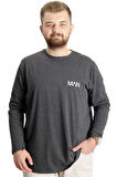 Mode XL Büyük Beden Erkek T-Shirt Uzun Kol Bisiklet Yaka 23099 Antramelanj