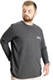 Mode XL Büyük Beden Erkek T-Shirt Uzun Kol Bisiklet Yaka 23099 Antramelanj