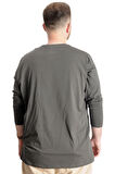 Mode XL Büyük Beden Erkek T-Shirt Uzun Kol Bisiklet Yaka 23099 Haki