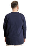 Mode XL Büyük Beden Erkek T-Shirt Uzun Kol Bisiklet Yaka Man 23099 Lacivert