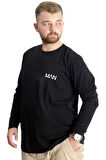 Mode XL Büyük Beden Erkek T-Shirt Uzun Kol Bisiklet Yaka Man 23099 Siyah