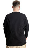 Mode XL Büyük Beden Erkek T-Shirt Uzun Kol Bisiklet Yaka Man 23099 Siyah