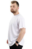 Mode XL Büyük Beden Erkek T-shirt Bisiklet Yaka WAFFLE 20033 Beyaz