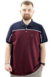 Mode XL Büyük Beden Erkek T-Shirt Polo Yaka Renk Bloklu DEER U24324 Mürdüm