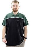 Mode XL Büyük Beden Erkek T-Shirt Polo Yaka Renk Bloklu DEER U24324 Siyah