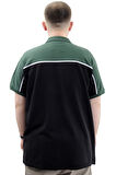 Mode XL Büyük Beden Erkek T-Shirt Polo Yaka Renk Bloklu DEER U24324 Siyah