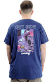 Mode XL Battal Beden Erkek Tişört Bisiklet Yaka Baskılı OUT SIDE U24041 İndigo