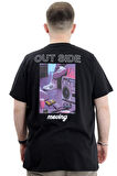 Mode XL Battal Beden Erkek Tişört Bisiklet Yaka Baskılı OUT SIDE U24041 Siyah