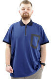 Mode XL Büyük Beden Erkek T-Shirt Fermuarlı Polo Yaka Cepli U24325 İndigo