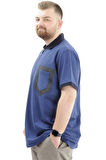 Mode XL Büyük Beden Erkek T-Shirt Fermuarlı Polo Yaka Cepli U24325 İndigo