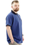 Mode XL Büyük Beden Erkek T-Shirt Fermuarlı Polo Yaka Cepli U24325 İndigo