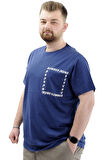 Mode XL Erkek Büyük Beden T-Shirt Pamuklu Baskılı Bisiklet Yaka Tişört NUMBER U24051 İndigo