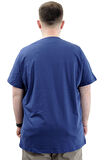 Mode XL Erkek Büyük Beden T-Shirt Pamuklu Baskılı Bisiklet Yaka Tişört NUMBER U24051 İndigo