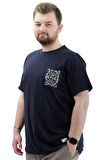 Mode XL Büyük Beden Erkek Tişört Bisiklet Yaka Baskılı Cep Detaylı T-Shirt REFUEL U24053 Lacivert
