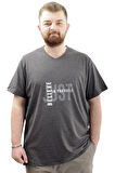 Mode XL Büyük Beden Erkek T-Shirt V Yaka Baskılı BELIEVE U24054 Antrasit