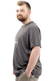 Mode XL Büyük Beden Erkek T-Shirt V Yaka Baskılı BELIEVE U24054 Antrasit