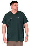 Mode XL Büyük Beden Erkek T-Shirt V Yaka MEMORIES U24055 Nefti