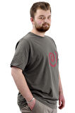Mode XL Büyük Beden Erkek Tişört Baskılı Pamuklu Bisiklet Yaka T-Shirt SPIRAL U24065 Haki