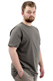 Mode XL Büyük Beden Erkek Tişört Baskılı Pamuklu Bisiklet Yaka T-Shirt NYC U24068 Haki