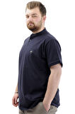 Mode XL Büyük Beden Erkek Tişört Düğmeli Hakim Yaka T-Shirt U24339 Lacivert