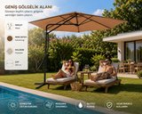 290 cm Yandan Gövdeli Bahçe Şemsiyesi Kahverengi Metal İskeletli Polyester Kumaş Havuz Balkon Teras Gölgeliği