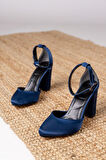 Lole Topuklu Lacivert Saten Detaylı Topuklu Ayakkabı