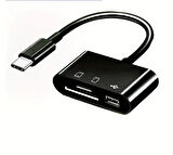 Usb Type-C To SD Micro SD TF Kart Okuyucu ve USB Çevirici 3 in 1 Dönüştürücü Adaptör