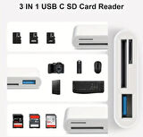 Usb Type-C To SD Micro SD TF Kart Okuyucu ve USB Çevirici 3 in 1 Dönüştürücü Adaptör