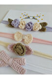 4'lü Set Örgü Motifli Saç Bandı - Çok Renkli - Organik & El Yapımı